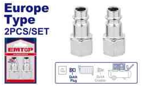 Quick Air Coupler Set 2 Pieces Female Threaded Plugs - Europe Type 1/4" Fittings Plastic Bag Packed PVC Connection System Air Tools